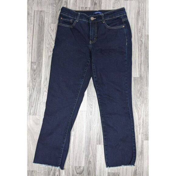 (3/$35) Bandolino Size 6 Caroline Fringe Hem Straight Leg Denim Blue Jeans - Picture 1 of 12